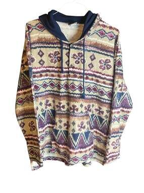 Vintage 90s Italian Club Southwestern Tribal Print Fleece Hoodie Large